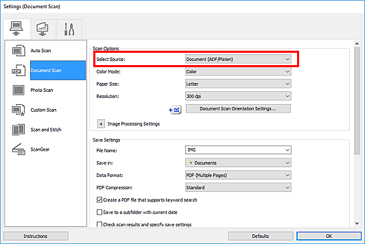 figure: Settings dialog box